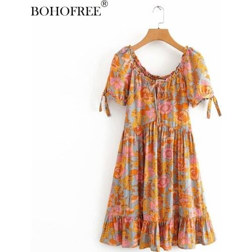 Drop shipping Loose Womens Clothing Casual Holiday Dress Woman Holiday Dresses Retro Print Short Dress