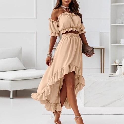 Elegant Ruffled Summer Dress Sets Women Clothing Two Pieces Maxi Boho Beach Dress Lady Long Vestido Feminino