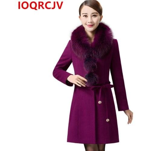 2019 New Winter Big Fur Collar Woolen Coat Women Cashmere Overcoat Long Jacket Female Plus Size Wool Blend Coat Autumn Outerwear