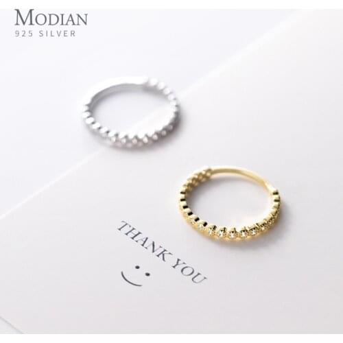 Modian HOT Sale 925 Sterling Silver Glittering Zircon Minimalist Stackable Gold Color Finger Slim Ring for Women Fine Jewelry