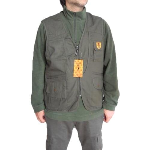 Vest hunting canvas man cacciatora green zippers sleeveless S M L XL XXL