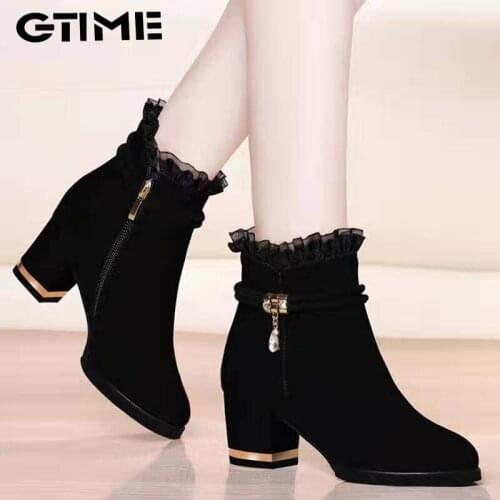 Plus Size 35-43 Winter Casual Women Pumps Warm Ankle Boots Waterproof High Heels Snow 2020 Shoes Patent #SJPAE-702