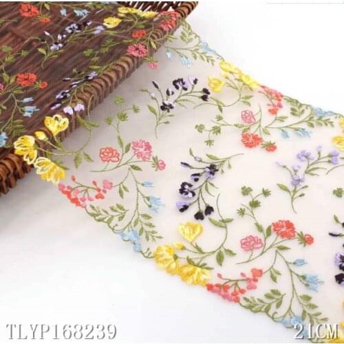 1 Yard 21cm Width Skin Mesh Colorful Floral Embroidered Venise Lace Trim for Wedding Bridal and Garment Decoration