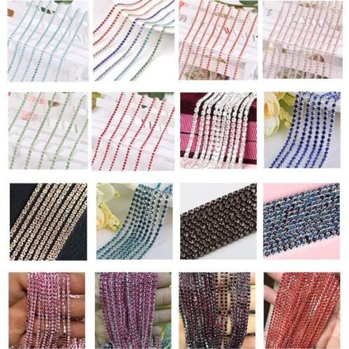 1 Yards SS6 2mm Colorful Sew On Rhinestone Cup Chain With Silver Base Close Claw Crystal Rhinestone Cup Chain For Garment B3691
