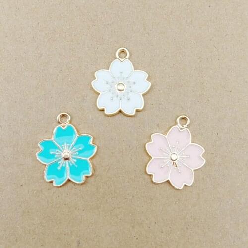 10pcs 18x21mm Gold metal diy enamel Sakura flower charms for bracelet/earring/necklace fashion handmade jewelry making pendants