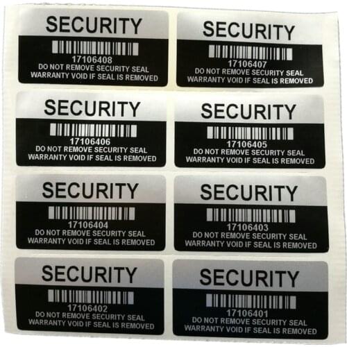 1000 pieces Silver Color VOID Security Labels Removed Tamper Evident Warranty Sealing Sticker With Serial Number And Barcode