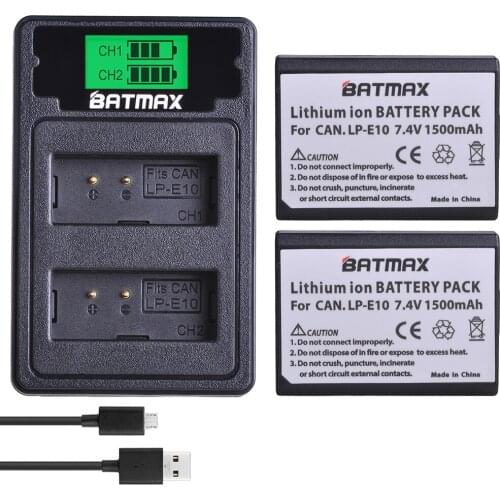 2Pcs LP-E10 LP E10 LPE10 Battery + LCD USB Dual Charger with Type C Port for Canon 1100D 1200D 1300D Rebel T3 T5 KISS X50 X70
