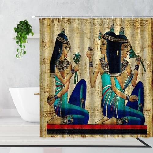 Ancient Egyptian Beauty Figure Shower Curtain Retro Indian Culture Art Deco Background Cloth Waterproof Bath Curtains With Hooks