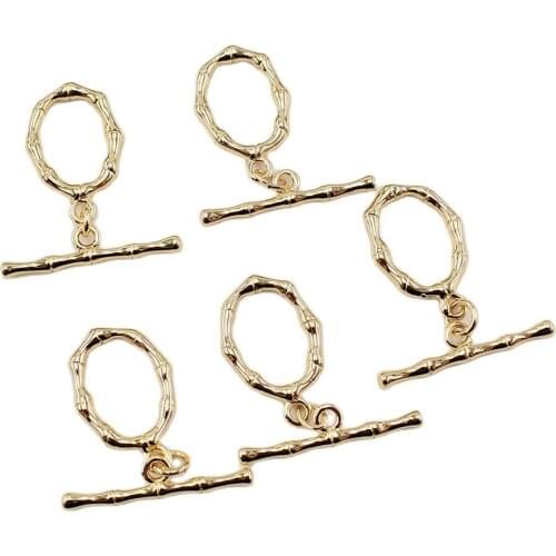 APDGG 5 Pcs Jewelry Findings Circle Bamboo OT Clasps 24K Gold Plated For Pearl Bracelets Necklaces Making DIY Craft Accessories