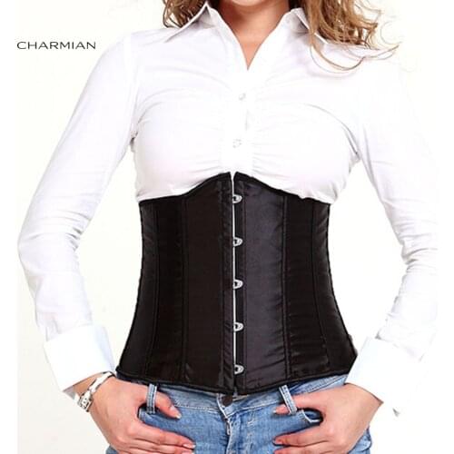 Charmian Retro Sexy Satin Underbust Corset Plastic Boned Corsets and Bustiers Body Shaper Waist Trainer Waspie Cincher Corset
