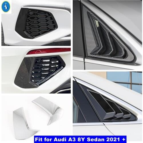 Black / Chrome / Carbon Fiber Look Rear Window Louver Shutter / Tail Fog Lights Eyebrow Cover Trim Fit For Audi A3 8Y Sedan 2021