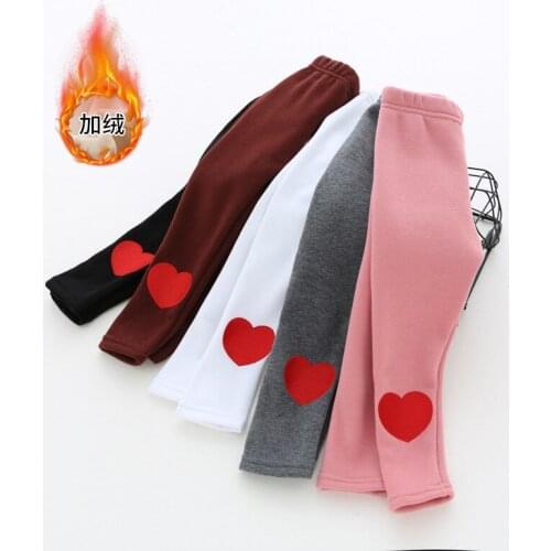 Childrens Clothing Winter Plus Velvet Leggings Embroidered Love Girls Trousers Baby Cute Warm Thicken Pants Boot Pants Outwear