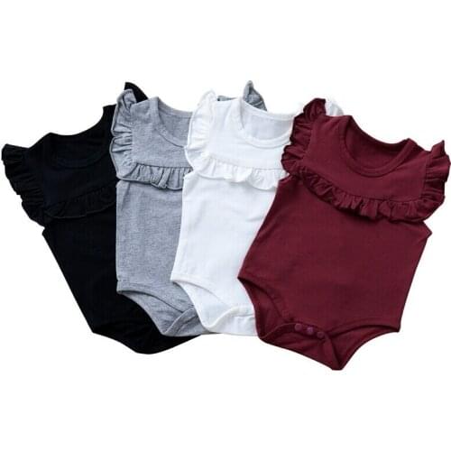 Baby Girl Ruffled Sleeveless Rompers Girls Solid Playsuit Sleeveless Jumpsuit Kid Outfits Sunsuit Newborn Summer New Clothing