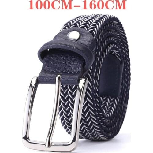 Men Blue Black Elastic Stretch Watch Belt Canvas Braided Leather wide Hot Metal For Large 100-160CM Size Mixed Woven Belt