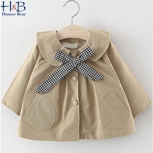 Humor Bear Girls Jacket Clothes Fashion Outdoor Children Autumn & Winter Plaid Bow Tie Windbreaker Baby Toddler Clothing