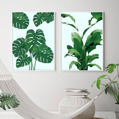 Tropical Green Leaves Plants Poster Canvas Print Painting Wall Art Living Room Home Decoration
