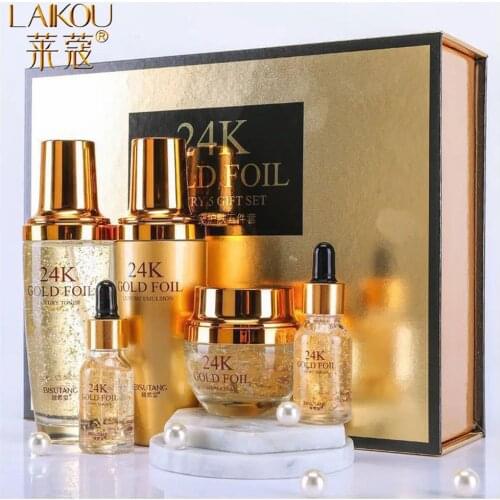 LAIKOU 5PCS 24K Gold Nicotinamide Skin Care Set Repairing Moisturizing Whitening Face Tonic Cream Anti-Aging Face Essence Care