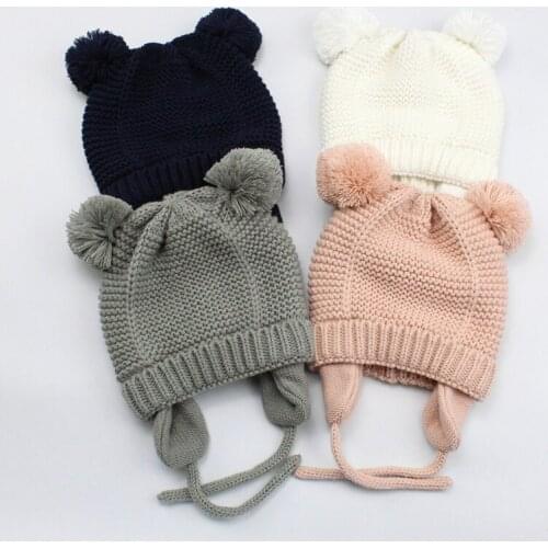 Cute Winter Pompom Baby Hat for Kids Girl Boy Hats Knitted Beanies Caps with Fleece Lining Newborn Photograp Hair Accessories