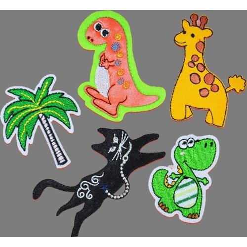 Cartoon Dinosaur Cat Embroidered Stripes for Clothes Iron on Children Boy Patches Badges Patch Applique for Clothing Sticker