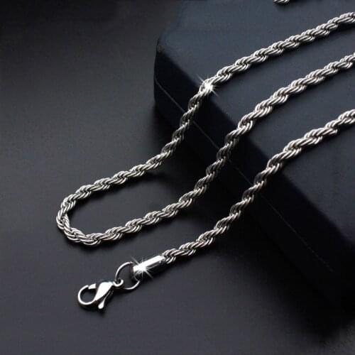2.4mm/3mm/5mm Width 316L Stainless Steel Men Boy hip hop Spiga Plait Necklace Chain Silver Color Lobster Clasp 45-70cm