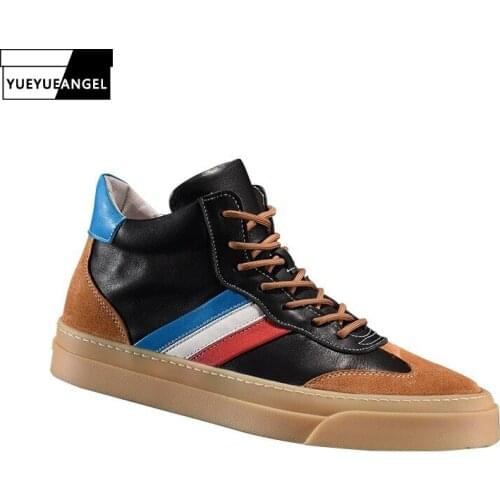 High Quality Mens New Mixed Colors Thick Bottom Genuine Leather Casual Shoes Round Toe Lace Up Cowhide Fashion Active Shoes