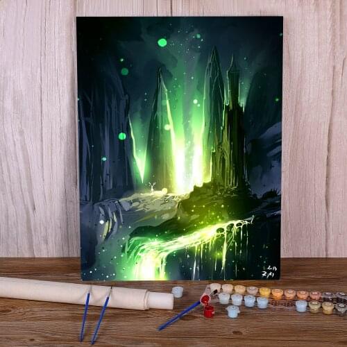 Scenery Green Lava Coloring By Numbers Painting Package Acrylic Paints 40*50 Boards By Numbers Wall Decoration For Handicraft
