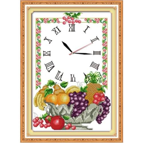Fruit cross stitch kit 14ct 11ct count print canvas wall clock stitching embroidery DIY handmade needlework