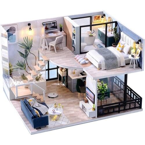 DIY Miniature Dollhouse Kit Tiny House Model Toy Kids Wooden 3D Dollhouse Kits Miniature Dollhouse Furniture Kids Christmas Gift