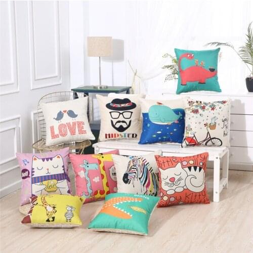 Anime animals Printed Pillowcase Thin Linen Cushion Decorative Pillow Cartoon Home Decor Sofa Throw Pillow Hap-deer