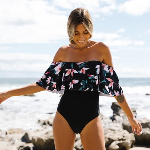 2021 New Ruffle Swimwear Women One Piece Swimsuit Female Bathing Suit Off Shoulder Bodysuit Push Up Monokini Swimsuit Biquini XL