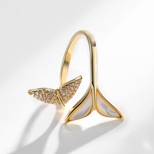 South Koreas New Trend Mermaid Tail Opening Creative Fashion Sense Ring Simple And Elegant Sweet Party Dating All-Match Ring G