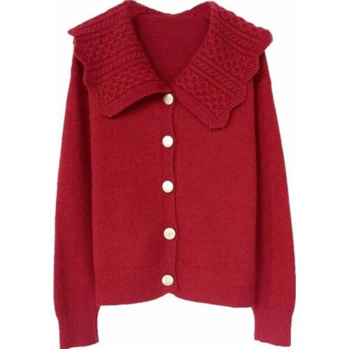 2021 spring and autumn new spring fashion red foreign style knitted cardigan sweater jacket women casual