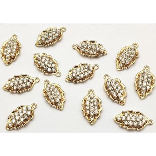 New Arrival! 50pcs Cubic Zirconia/Copper Leaves Charm For Handmade Necklace/Earrings make DIY Parts,Jewelry Accessories Findings