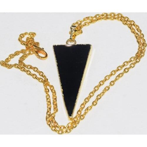 Fashion Jewelry Gold Bezel Natural Obsidian Triangle Pendant Chain Necklace Femme 2019 Long Black stone charm necklace for women
