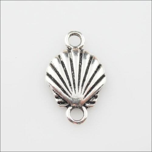 16New Charms Tibetan Silver Sea Natural Shell Pendants DIY Connectors 14x23mm