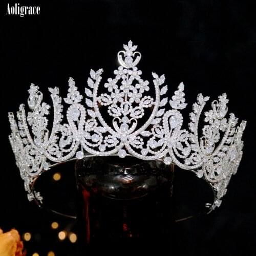 Full Zirconia Crowns and Tiaras For Women Big Luxury Diadema Royal Wedding Headpiece Tall Zircon Saudi Arabia Hair Accessories