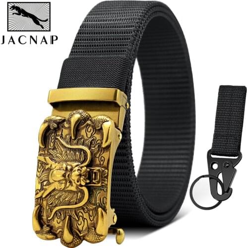 JACNAIP Tactical Nylon Mens Belt Chinese Retro Metal Eagle Dragon Automatic Buckle Belt Sports Hook Military Straps ремень мужск