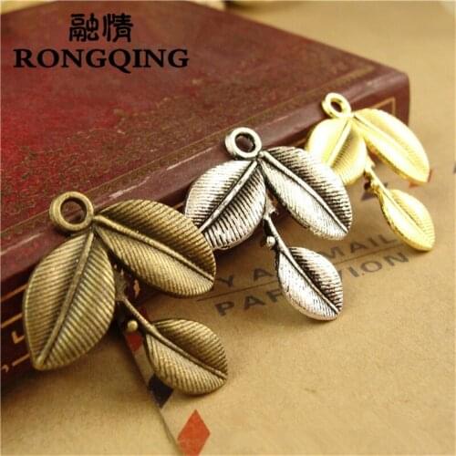 RONGQING 50pcs/lot Metal Leave Charms 27*23MM Handmade Jewelry Accessories Leaves Pendant Necklace Accessories