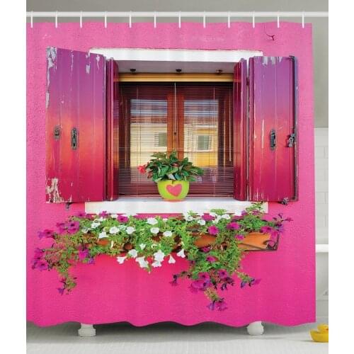 Pink Shower Curtain Dreams Romantic Atmosphere Decor Lovers House Wooden Windows Flowers Bathroom Decorations Bath Curtains