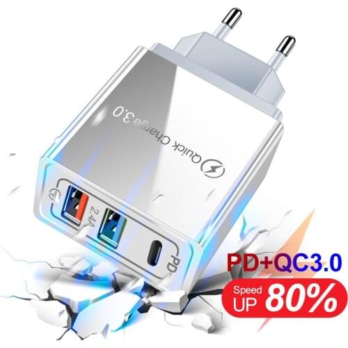 PD USB Charger 18W 3A Quik Charge 3.0 EUPlug Mobile Phone Charger For iPhone 12 11 Samsung Xiaomi Huawei P40 Fast Wall Chargers