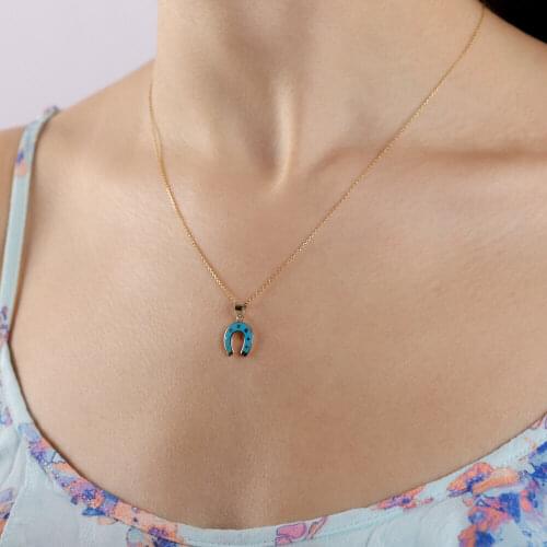 Symbol Gold 14k Horseshoe Gold Enamel Horse Shoe Necklace Luxury Fashion Jewelry Bijoux Best Quality Party Accessory New Trendy