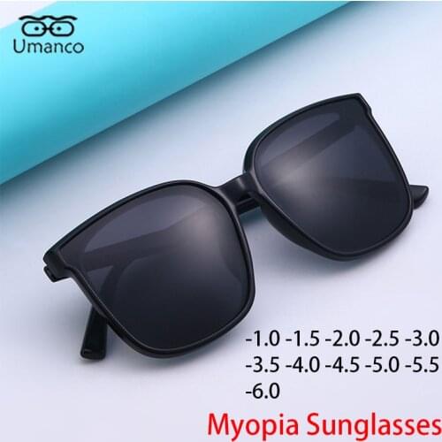 2021 New Black Myopia Sunglasses for Men Polarized TAC Resin Lens PC Frame Drivers Glasses with Diopter 100 to 600 Anti UV400