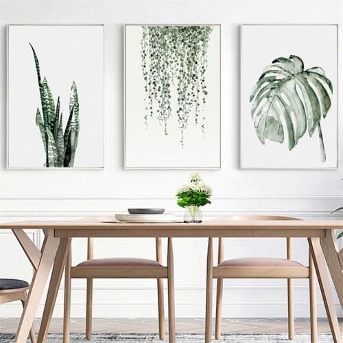 Modern Green Tropical Art Plant Leaves Canvas Art Poster Prints Nordic Green Plant Wall Pictures for Living Room Kids Room Decor