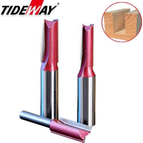 Tideway Industrial Grade 1/4 1/2 Shank Straight Milling Cutter Trimming 2 Flutes Router Bits For Wood Tungsten Carbide CNC Bit
