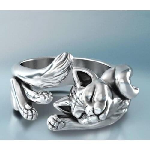 Timlee R020 New Cartoon Cute Retro Animal Cat Metal Finger Rings Fashion Jewelry Wholesale