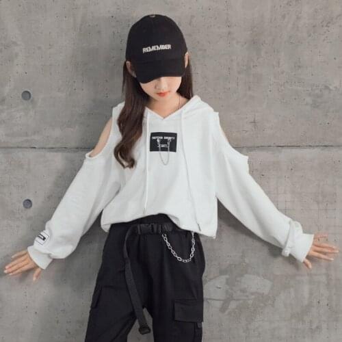 Hoodies for Teen Girls 2021 Autumn Fashion Dance Hiphop Tops Off-the shoulder Chains Cool Girls Clothes 8 10 12 14 years