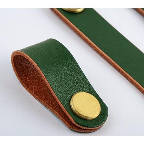 Nordic style Green Round Genuine Shoe cupboards furniture Leather Handle for cabinets and drawers