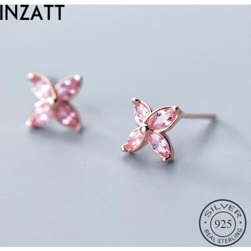 INZATT Real 925 Sterling Silver Zircon Leaf Stud Earring For Fashion Women Party Cute Fine Jewelry MInimalist Accessories Gift