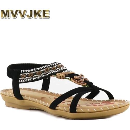 MVVJKE Holidays Sandals Ladies2021New Flowers Printed Resorts Walking Sandals Women Soft Fashion String Bead Summer Beach Shoe