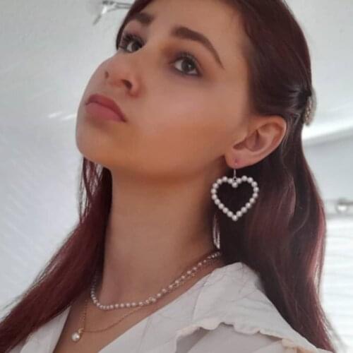 Tocona Pearl Heart Dangle Earrings for Women Cross Tassel Gold Silver Color Girls Fashion Gift Glamour Flowers Jewelry Pendiente